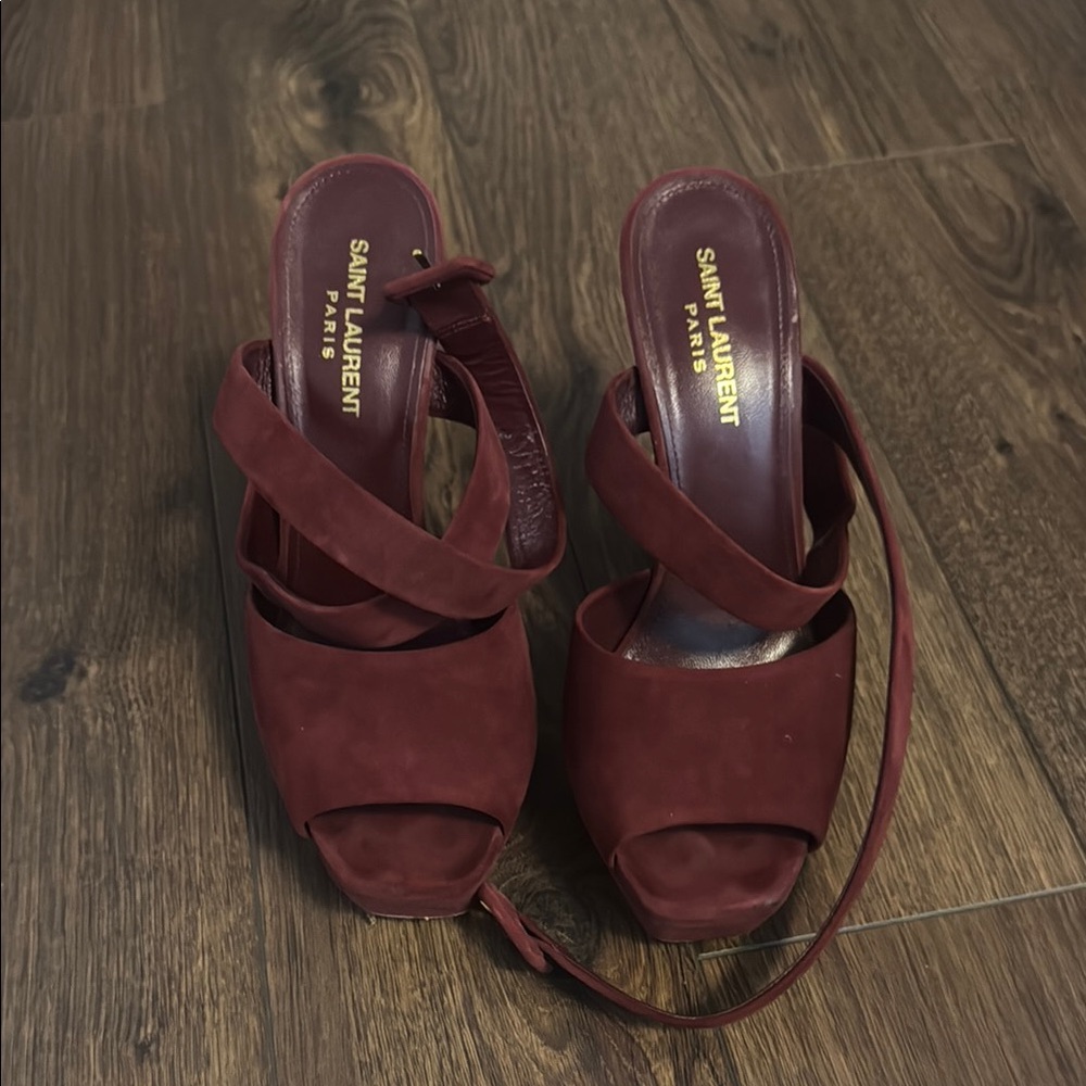 Yves Saint Laurent Red Mules with Suede Finish
